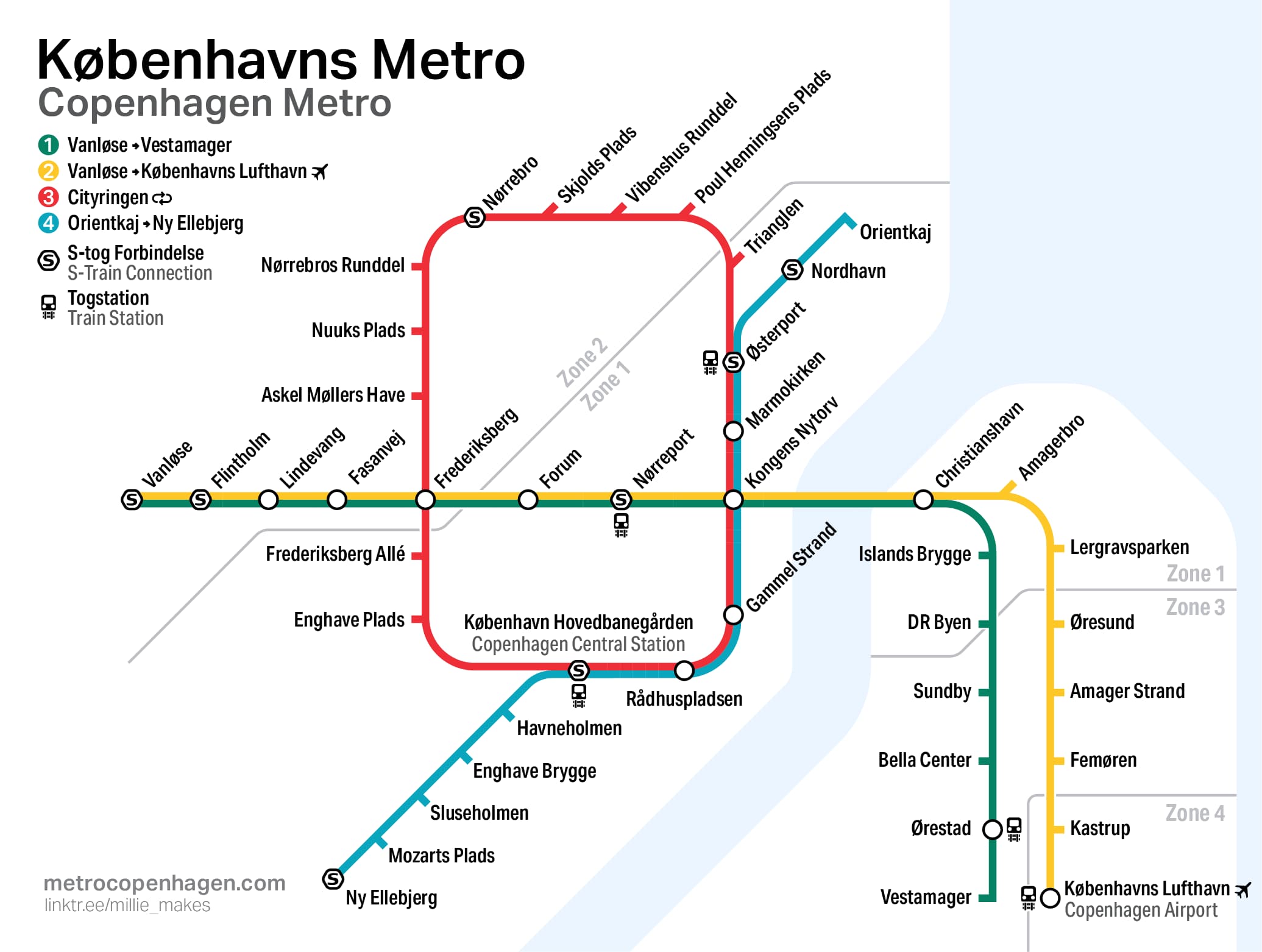 Plan du métro Copenhague - Métro de Copenhague